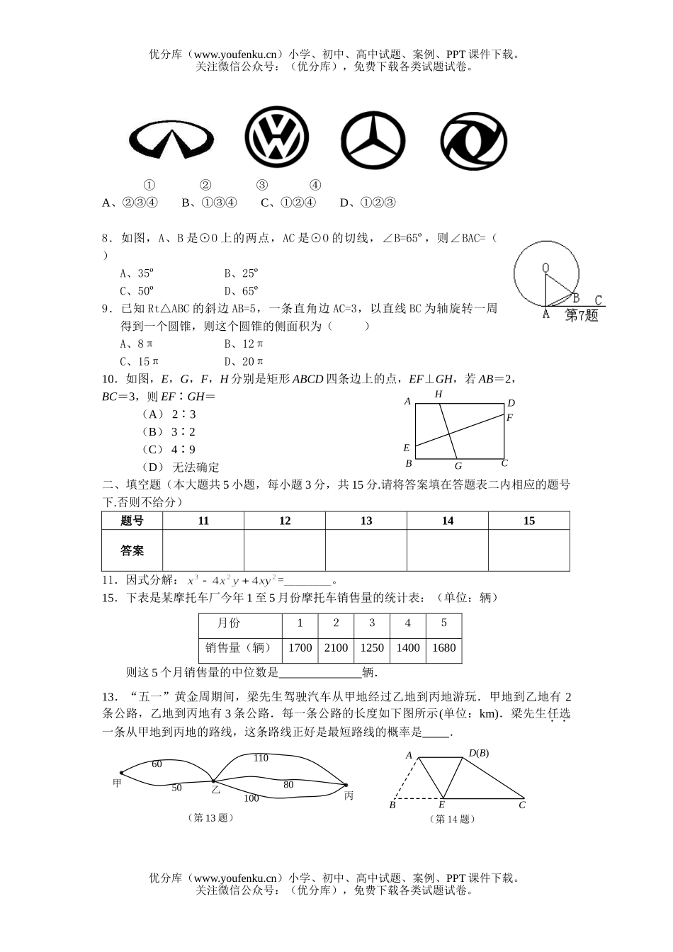 初中九年级数学模拟试卷_第2页