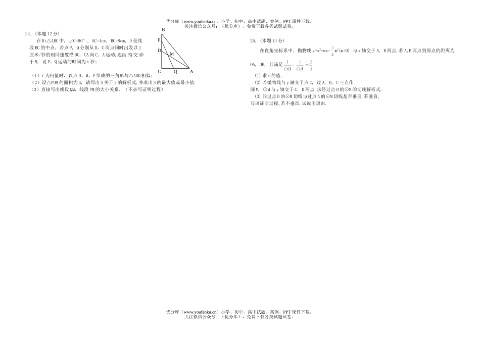 初中九年级数学模拟试卷_第2页