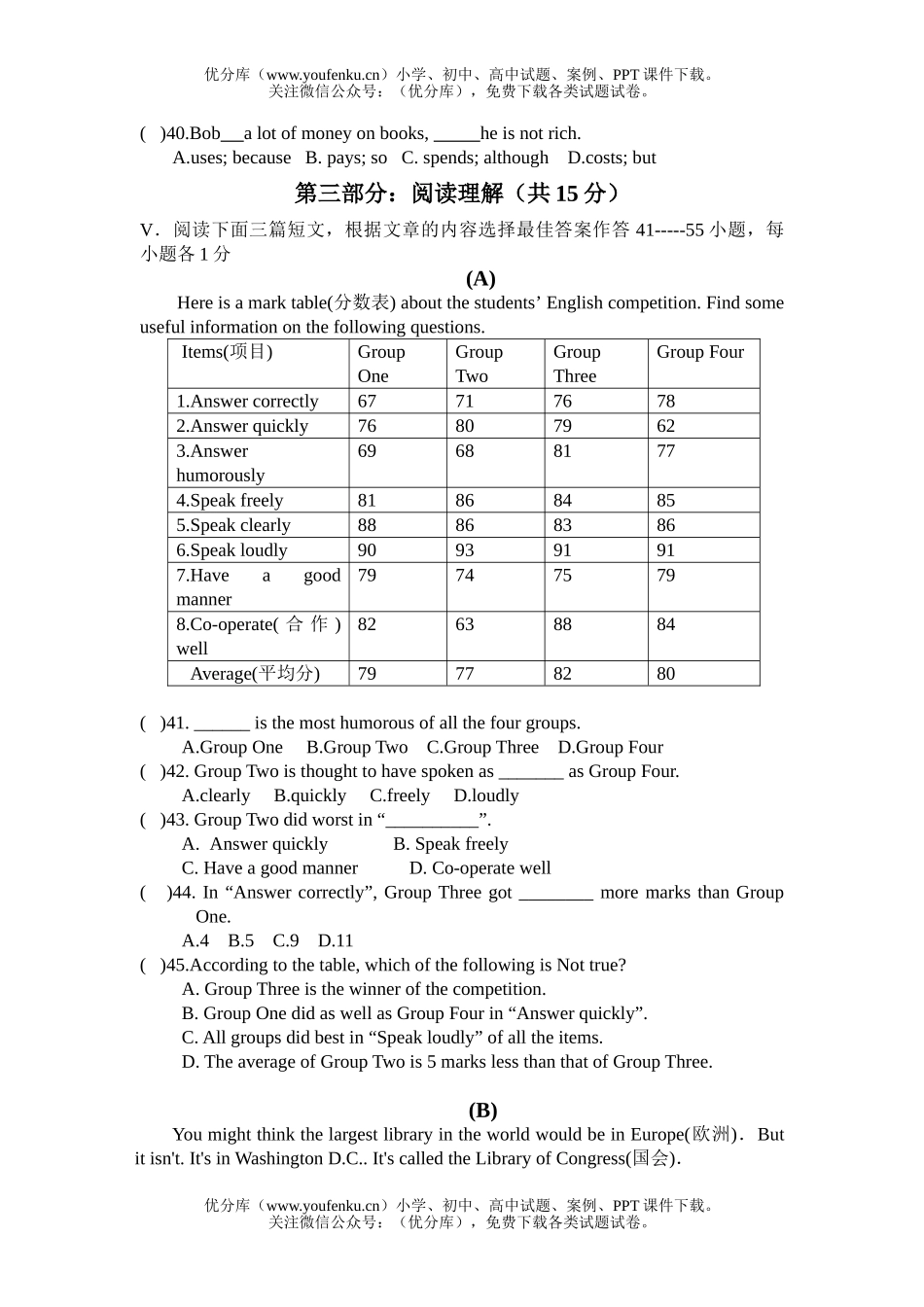 初中九年级英语上学期unit 1-2 测试卷_第2页