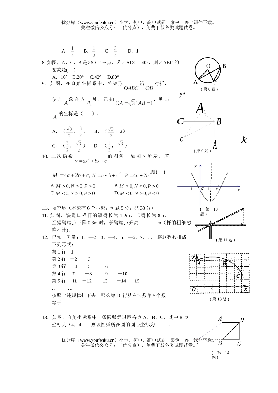 初中九年级数学杭州余杭区质量检测卷-试卷_第2页