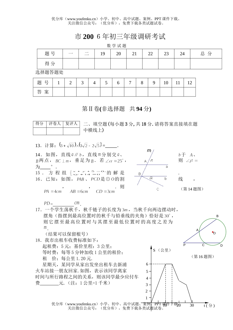 初中九年级数学初调研考试[下学期]试卷_第3页