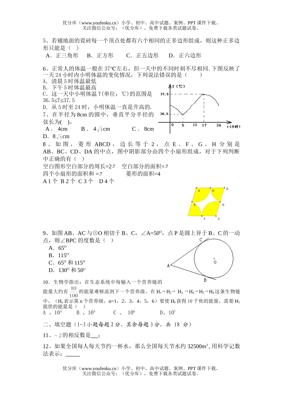初中九年级数学模拟试卷_第2页
