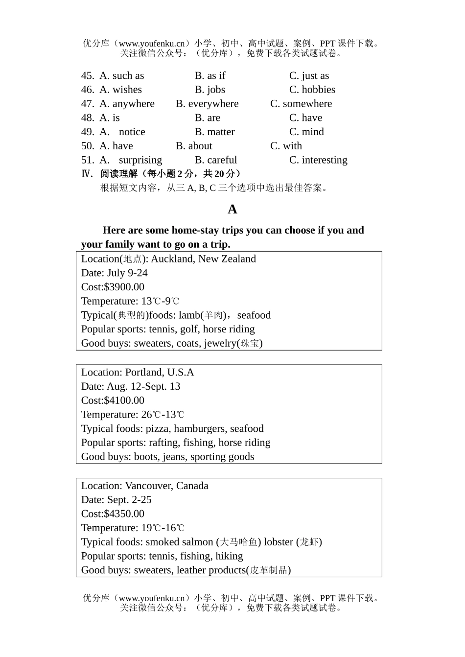 初中九年级英语下学期复习测试卷_第3页