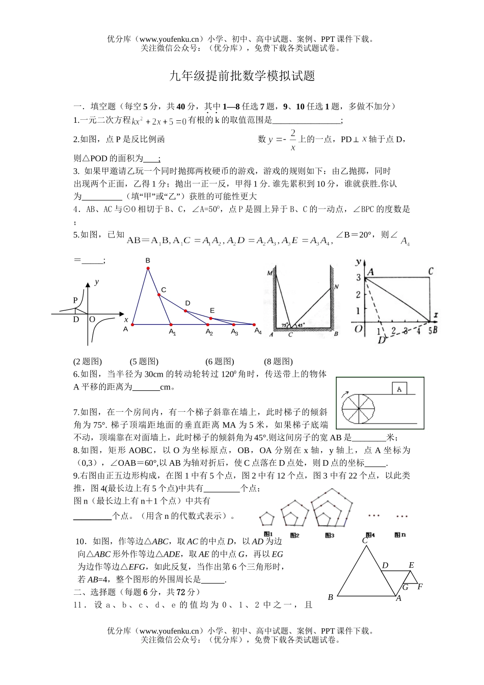 初中九年级数学提前批模拟试卷_第1页