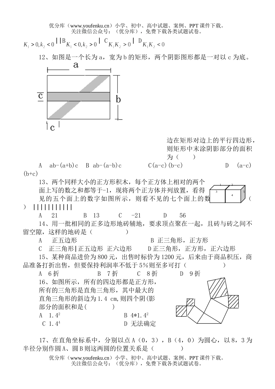 初中九年级数学综合测[下学期]试卷_第2页