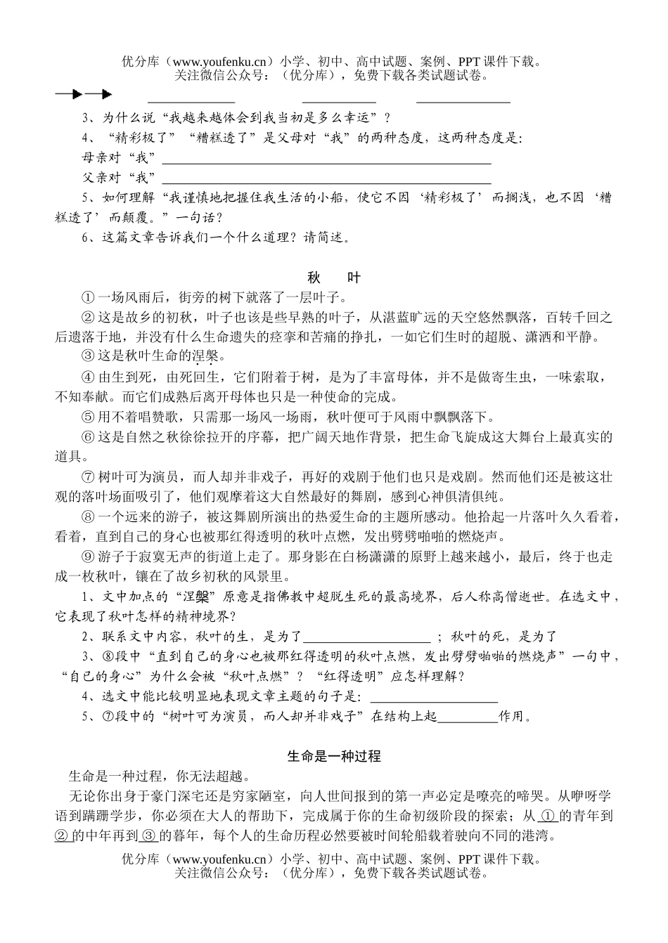 初中九年级语文第四方阵阅读操练试卷_第2页