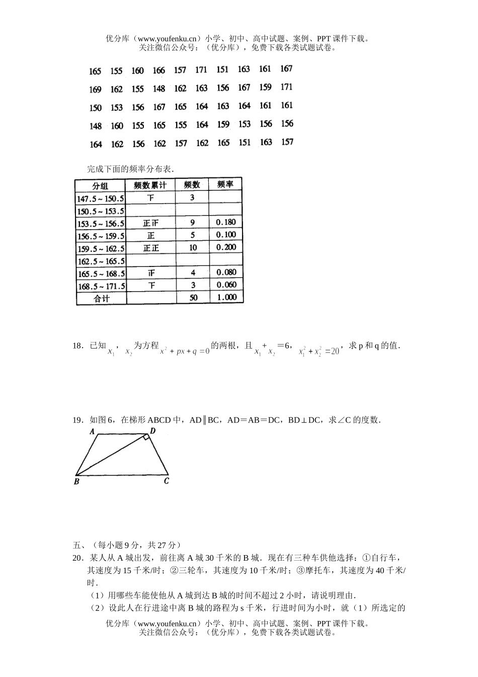 初中九年级数学阶段学校招生考试模拟(含答案)试卷_第3页