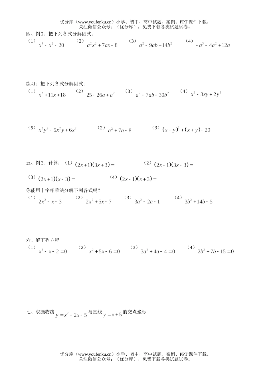 初中九年级数学十字相乘法试卷_第2页