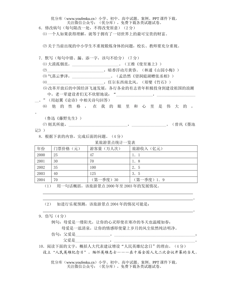 初中九年级语文调研试卷_第2页