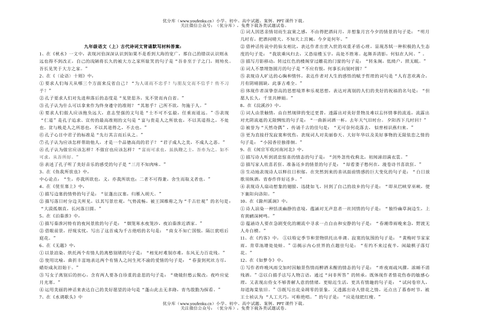 初中九年级语文(上)古代诗词文背诵默写检测题试卷_第1页
