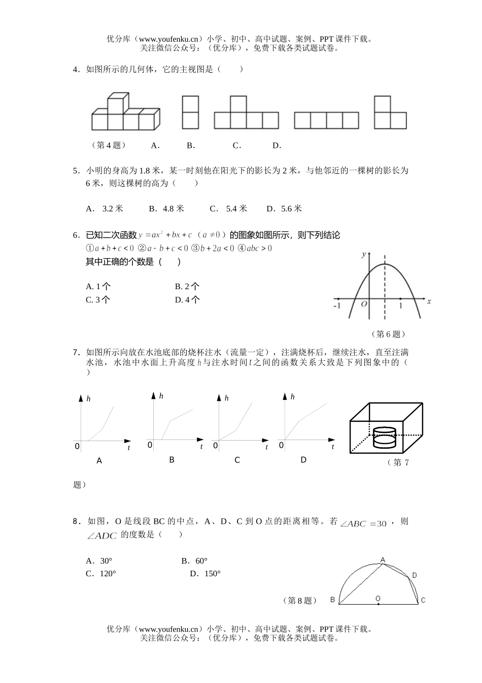 初中九年级数学课程改革实验区期末考试卷_第2页
