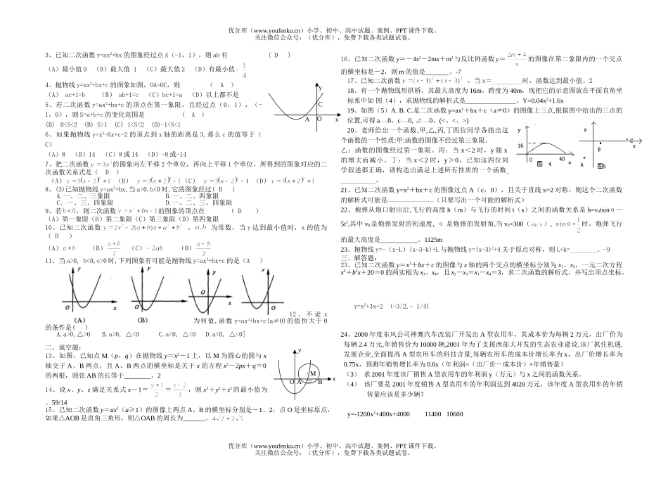初中九年级数学二次函数练习卷及答案试卷_第3页