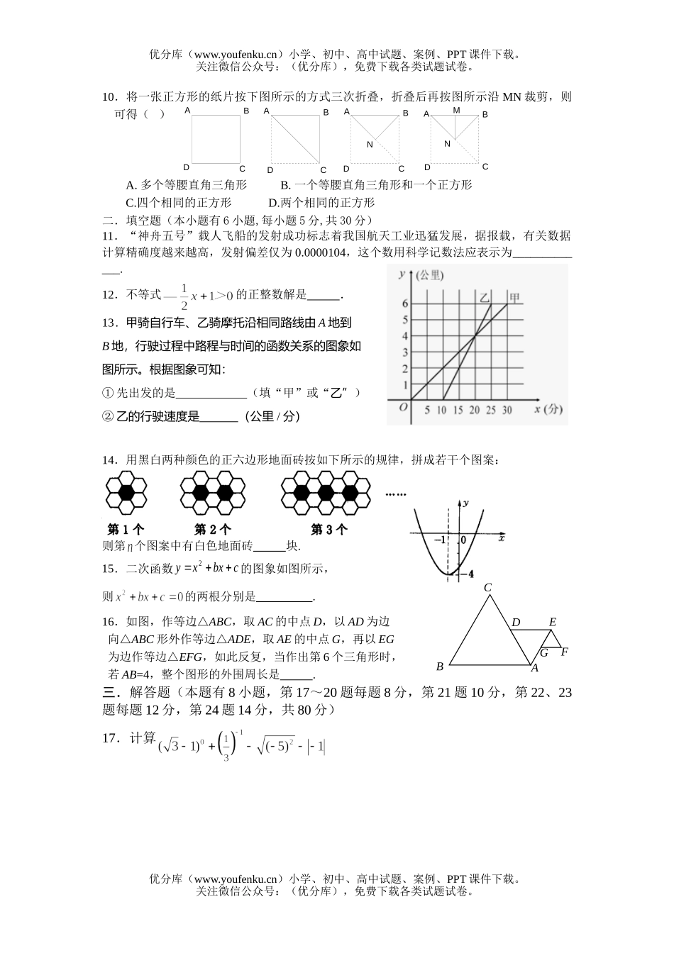 初中九年级数学模拟及答案试卷_第2页