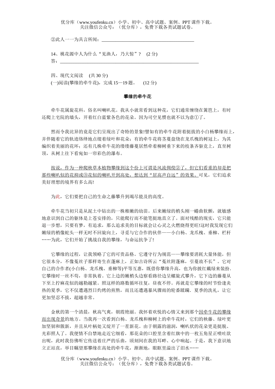 初中九年级语文抽样测试卷_第3页