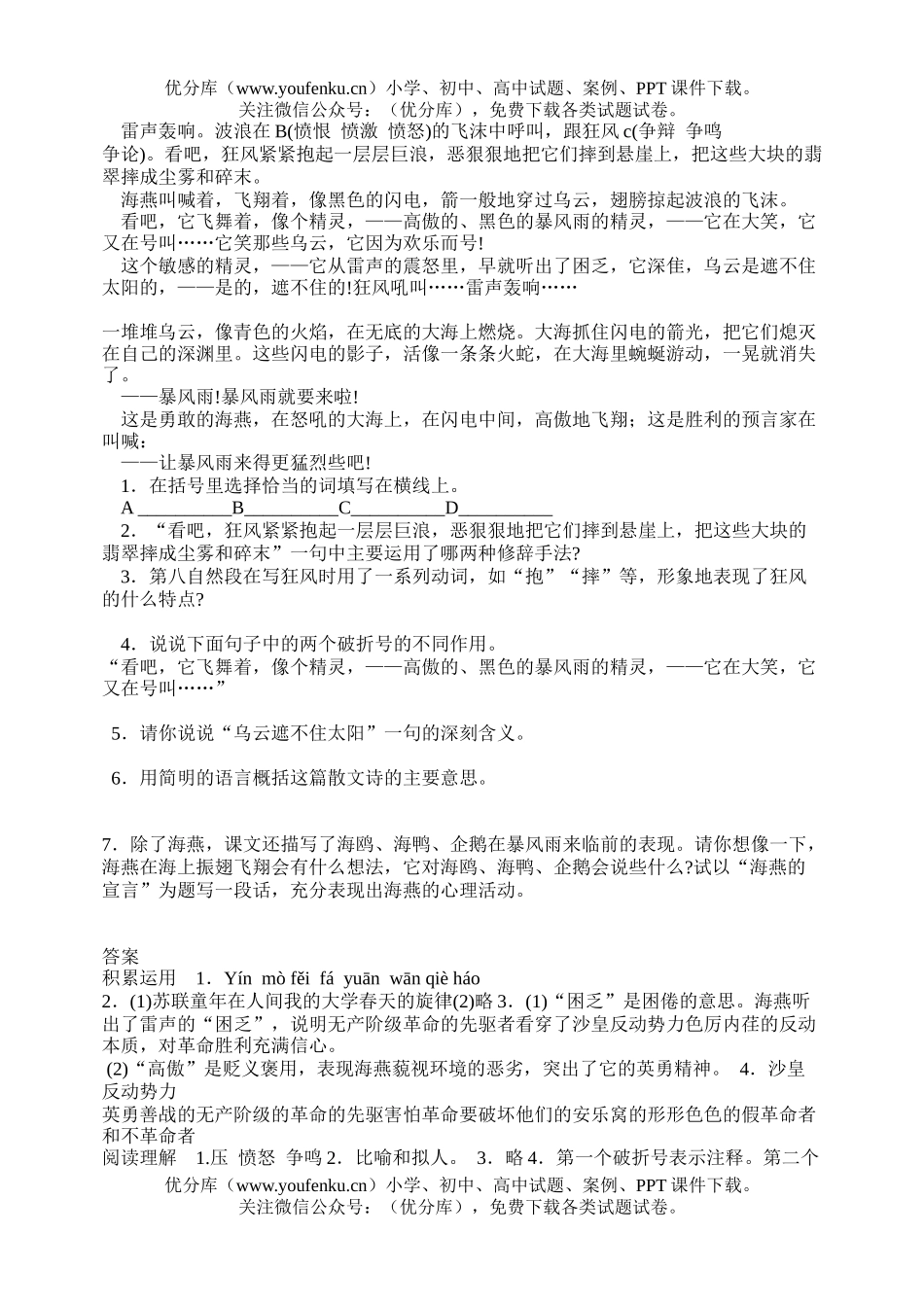 初中九年级语文《海  燕》课堂练习试卷_第2页