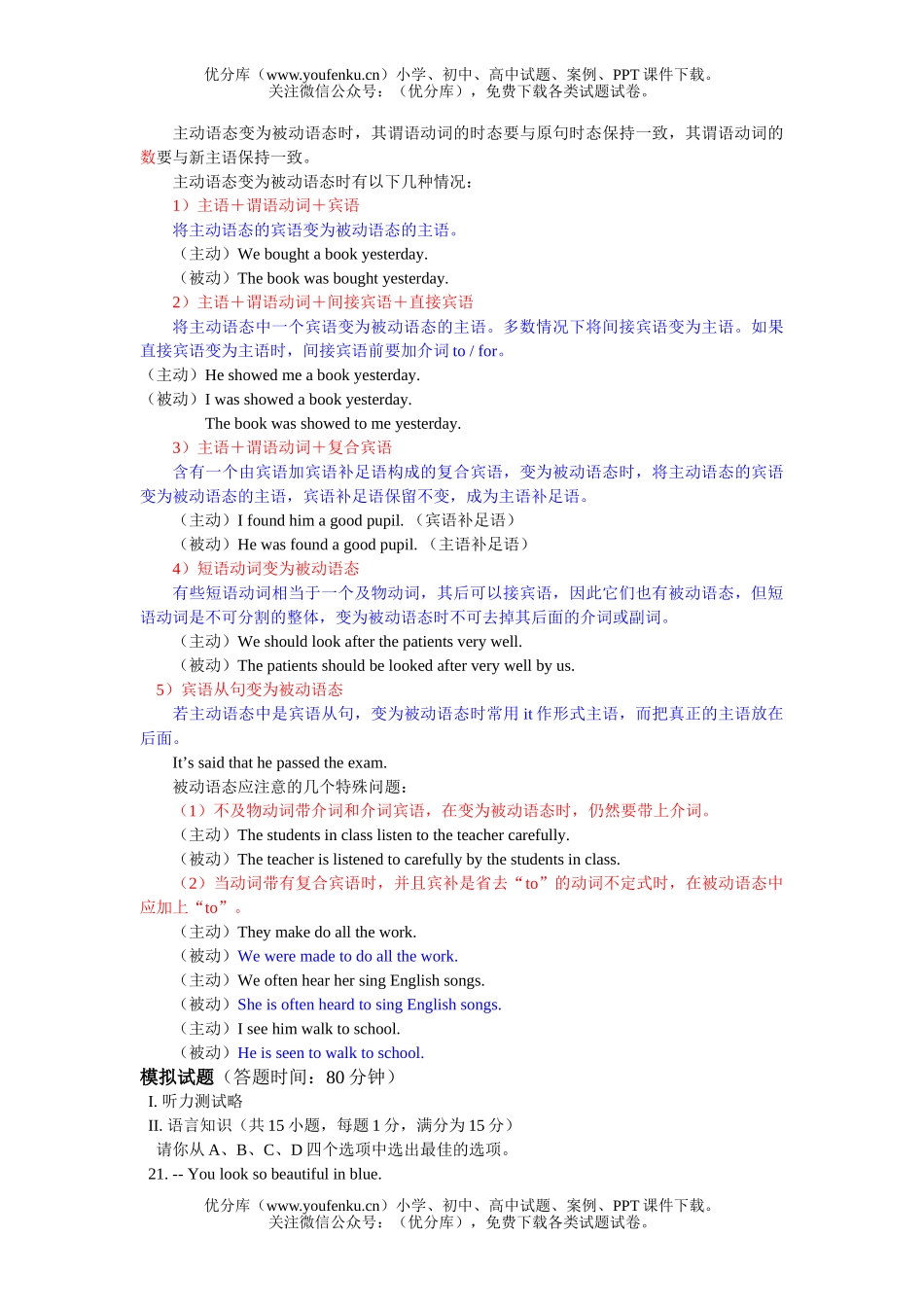 初中九年级英语下学期语法复习和模拟试卷_第3页