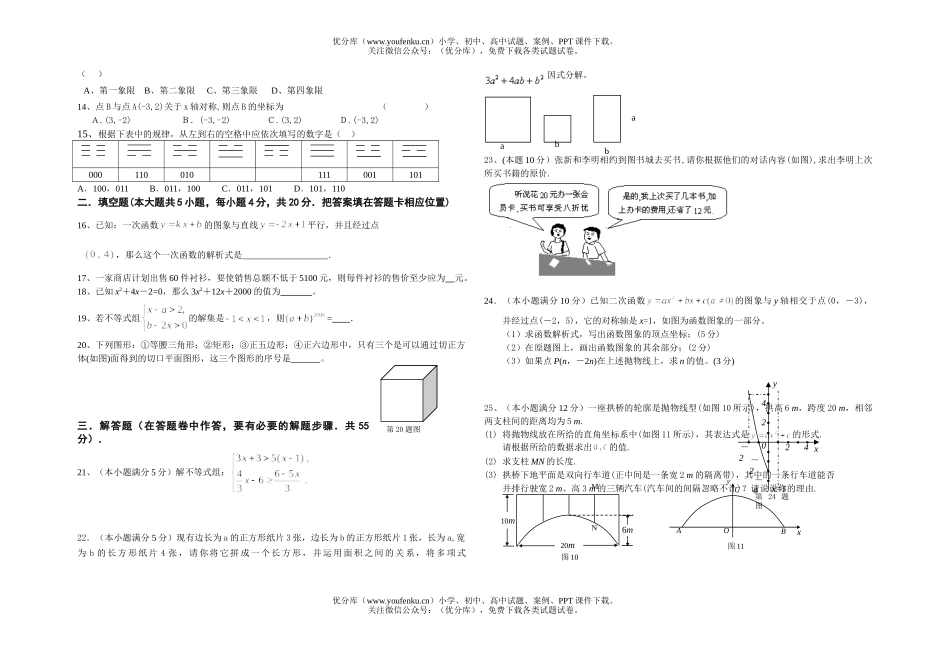 初中九年级数学10月份月考试卷_第2页
