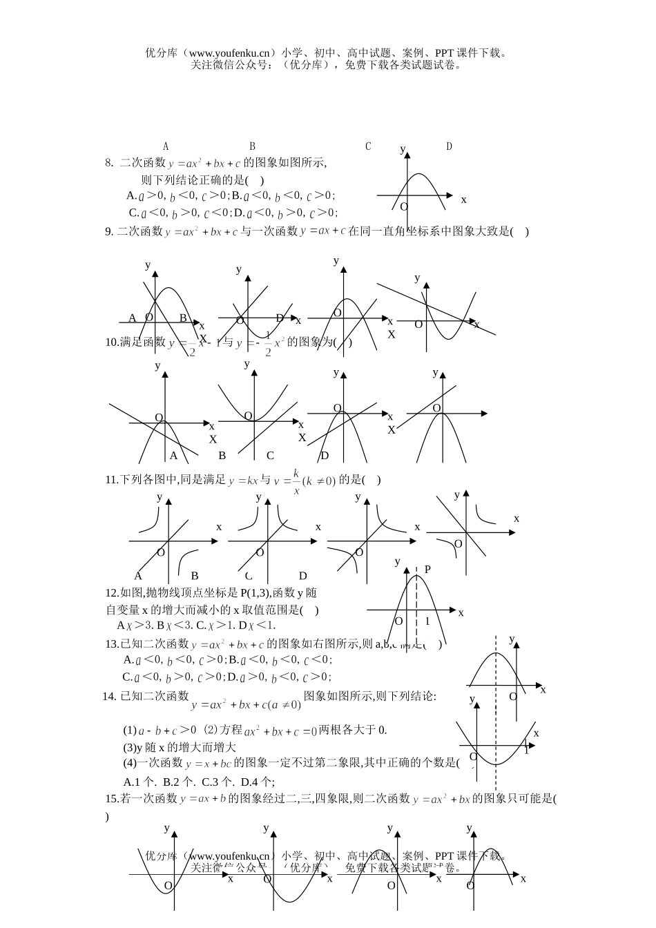 初中九年级数学二次函数选择题试卷_第1页