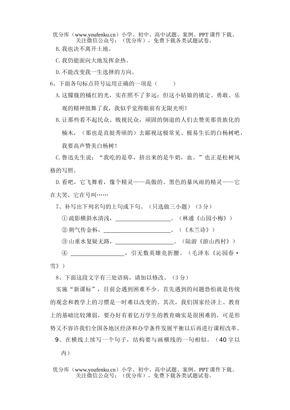 初中九年级语文试卷_第2页