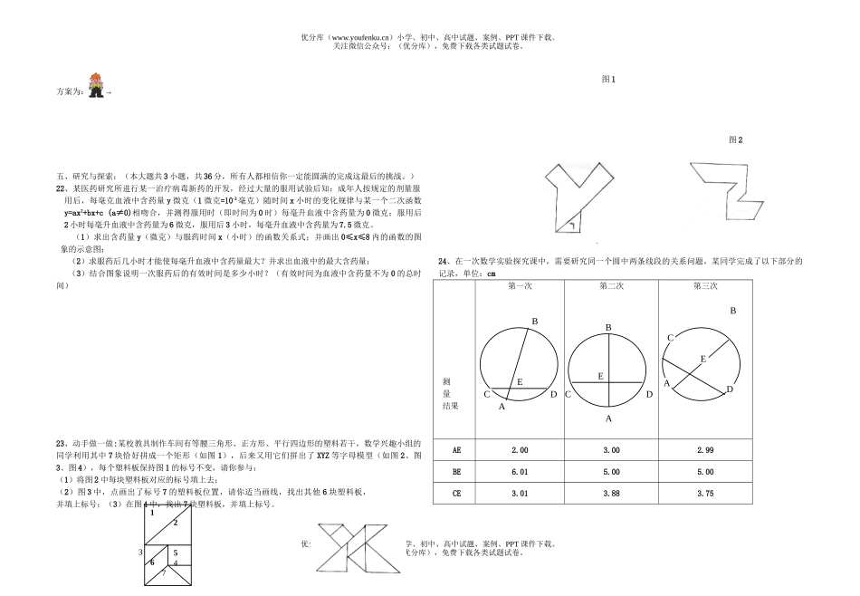 初中九年级数学合肥二十九中学模拟测试二试卷_第3页