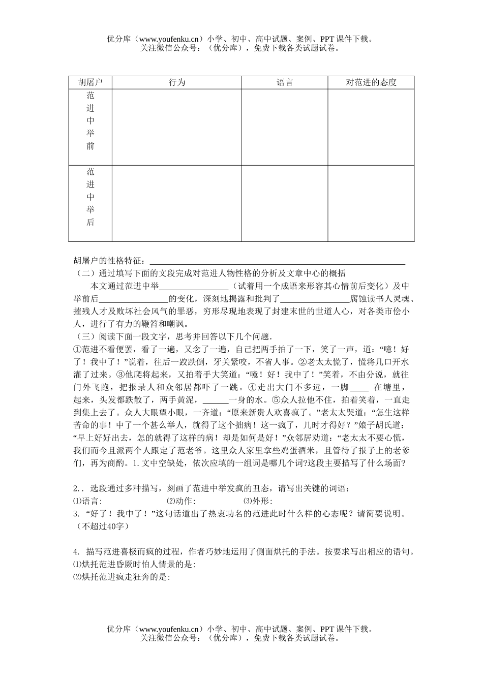 初中九年级语文《范进中举》同步检测练习试卷_第2页