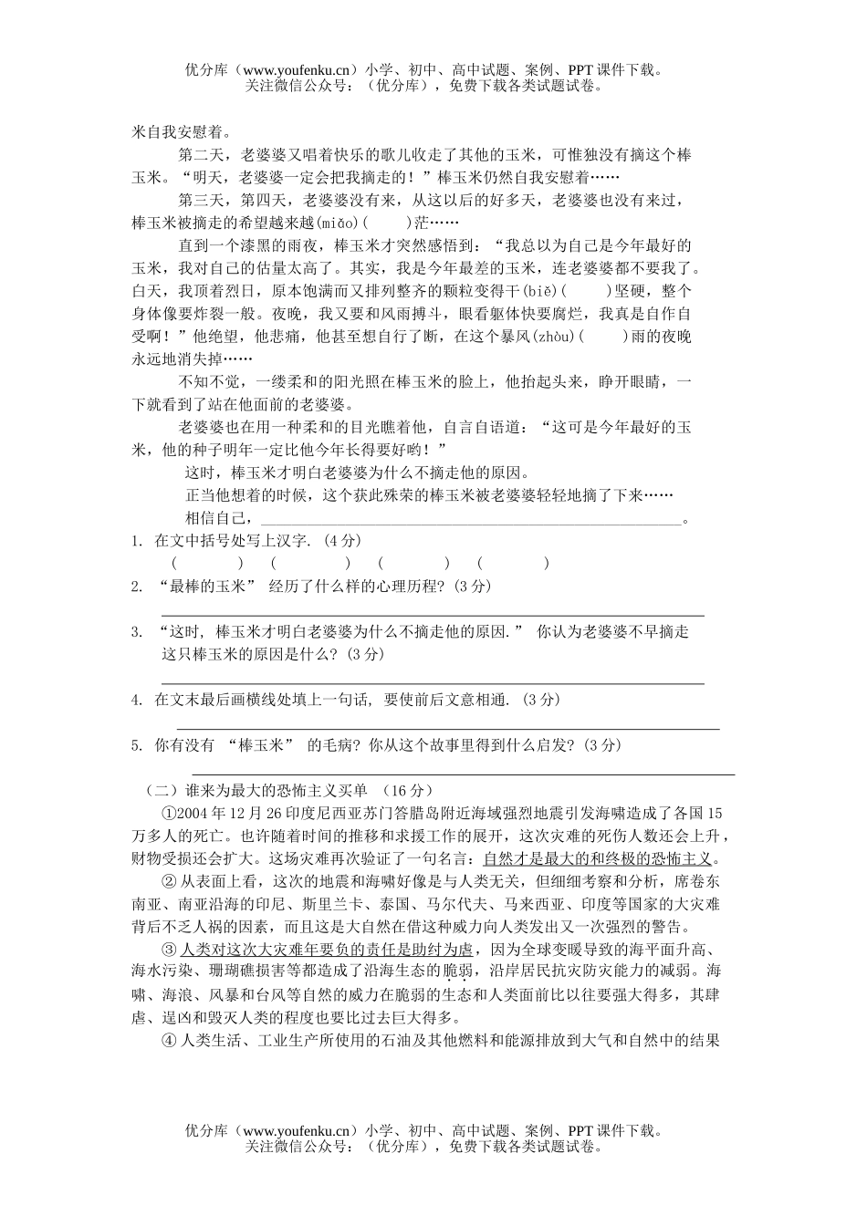 初中九年级语文测试卷_第2页