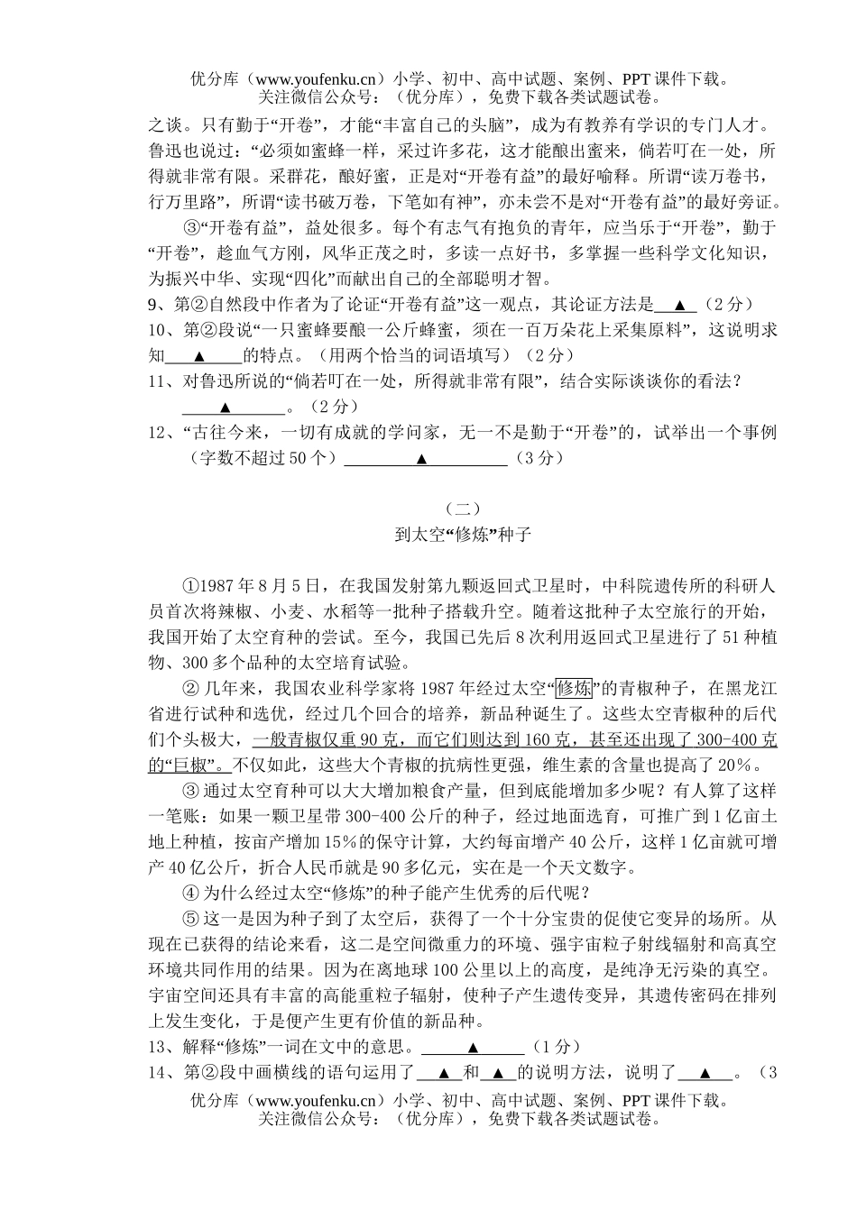 初中九年级语文(上)期末检测试卷_第2页