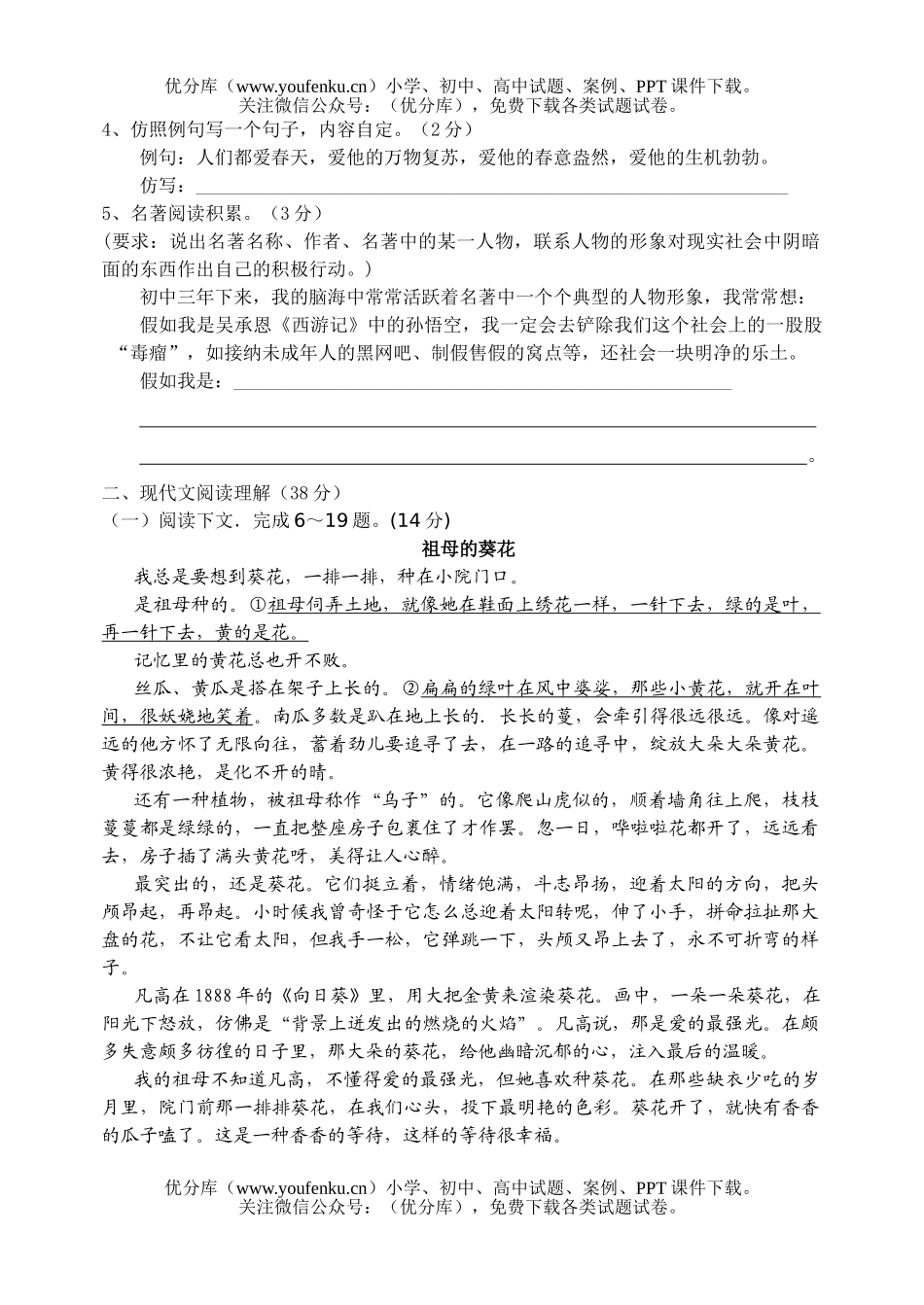 初中九年级语文(上)期中质量评估试卷_第2页