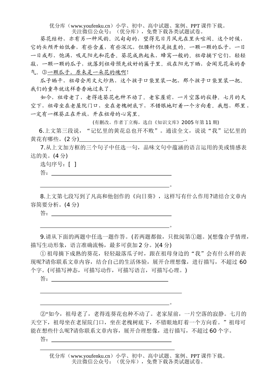 初中九年级语文(上)期中质量评估试卷_第3页