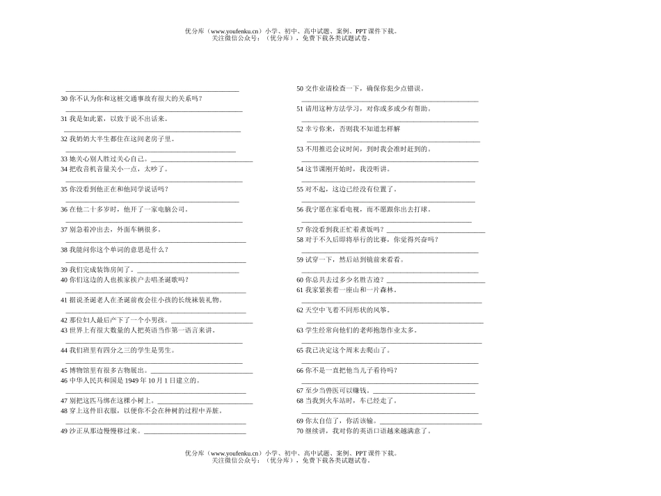 初中九年级英语练习(句子)试卷_第2页