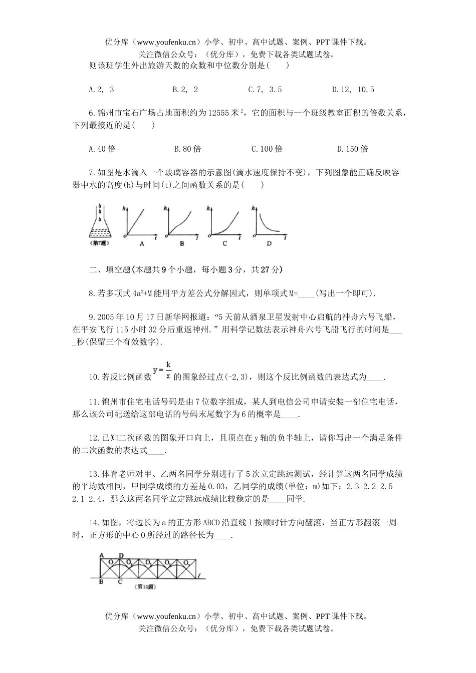 初中九年级数学2006年锦州市义务教育新课程学业考试卷_第1页
