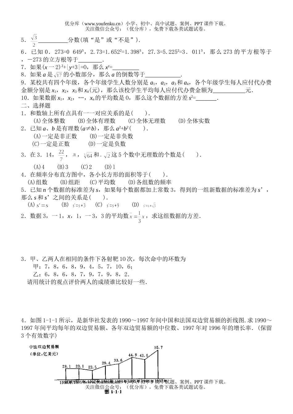初中九年级数学单元复习-实数和统计初步试卷_第2页