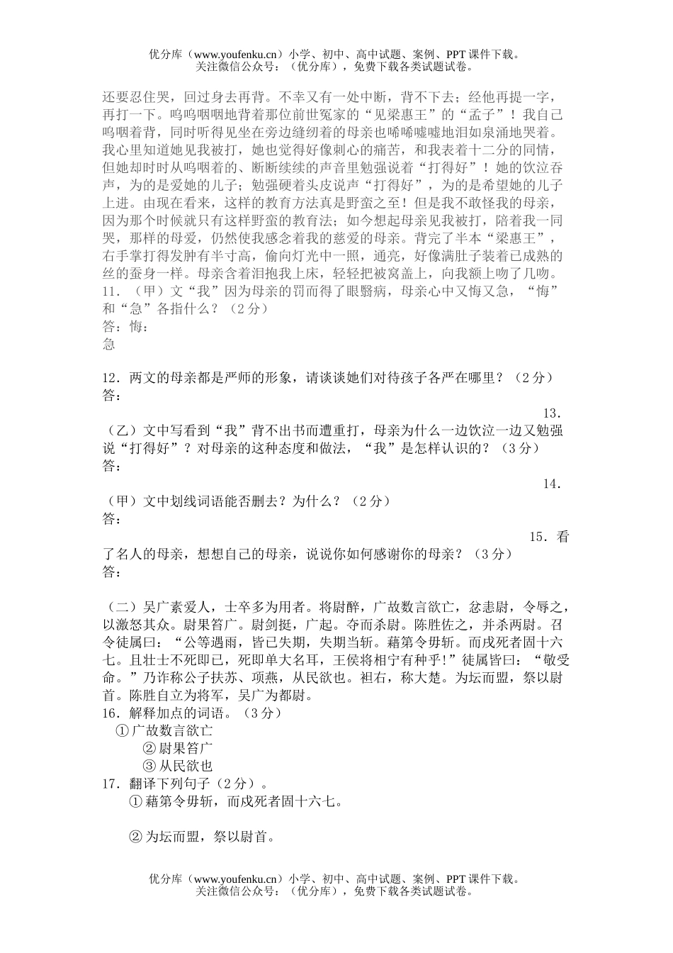 初中九年级语文能力测试卷_第3页