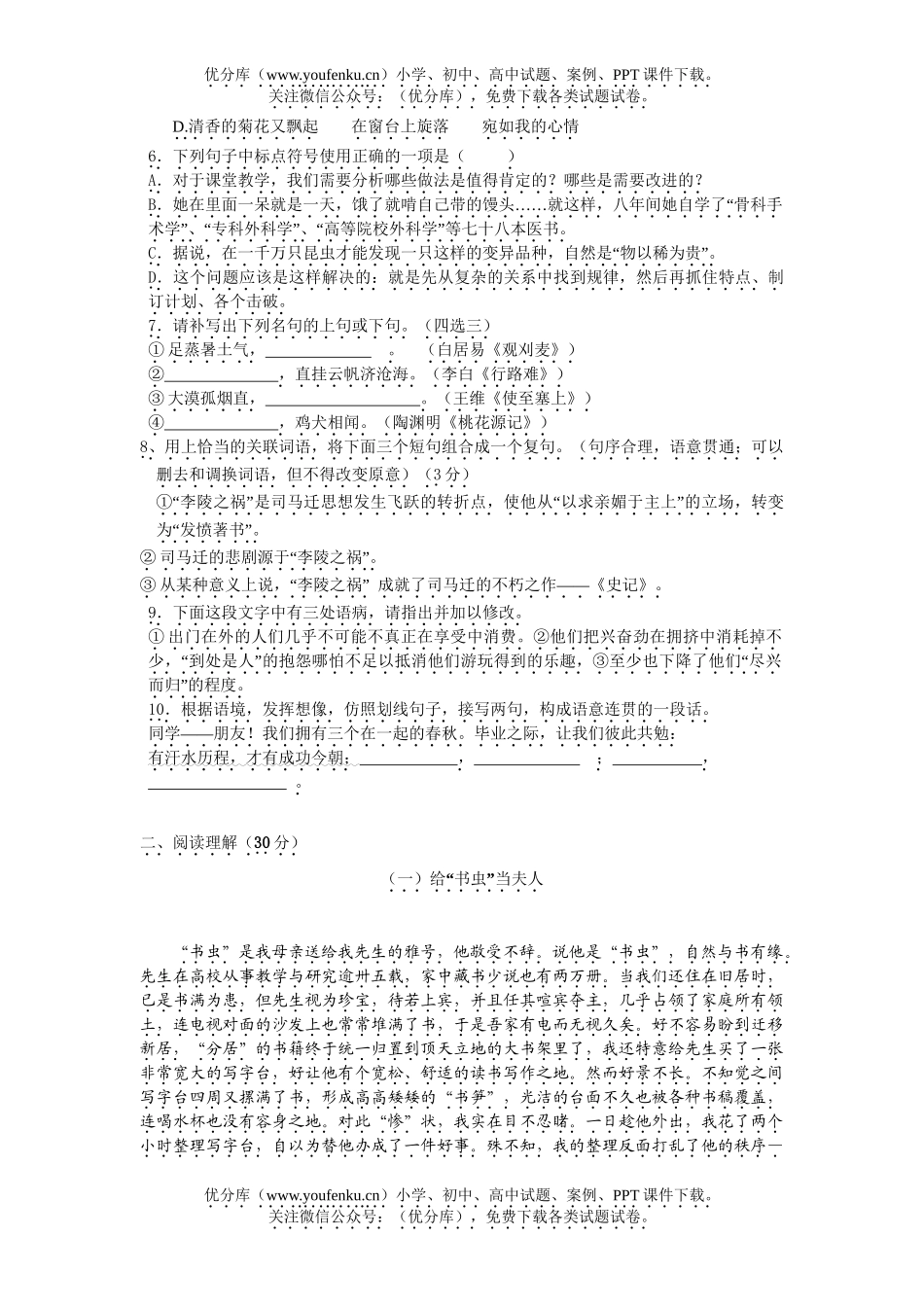 初中九年级语文中考模拟试卷_第2页