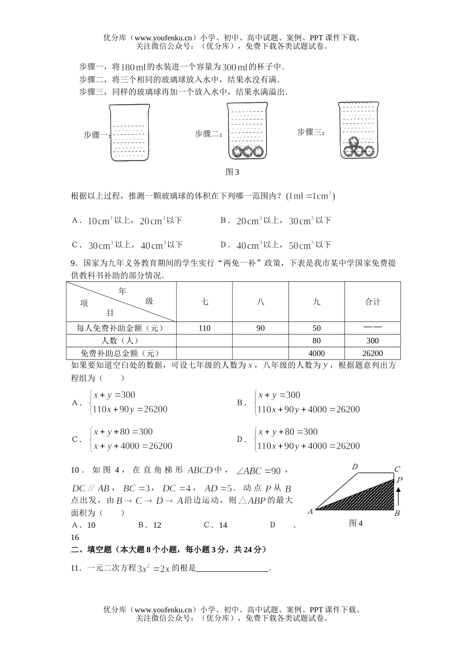 初中九年级数学毕业升学考试卷_第2页