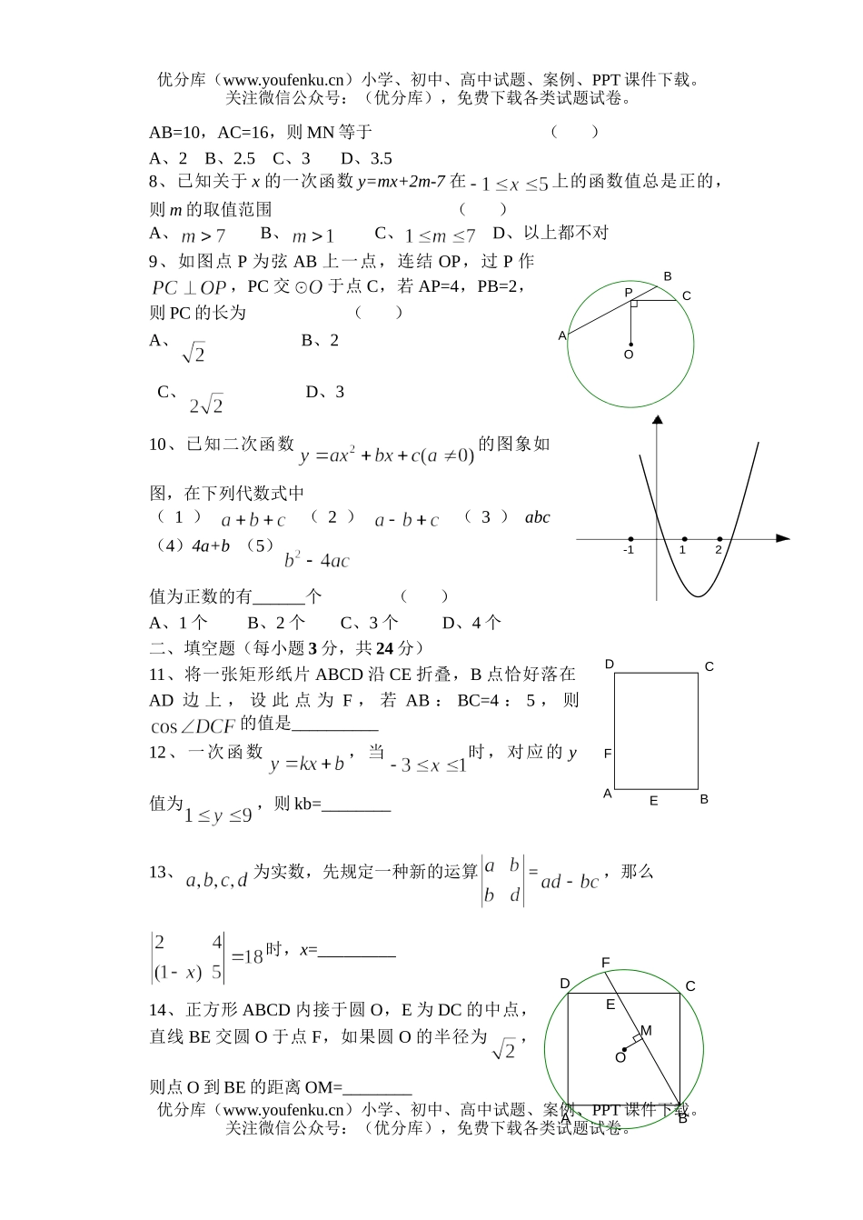 初中九年级数学高级中学实验班选拔考试卷_第1页