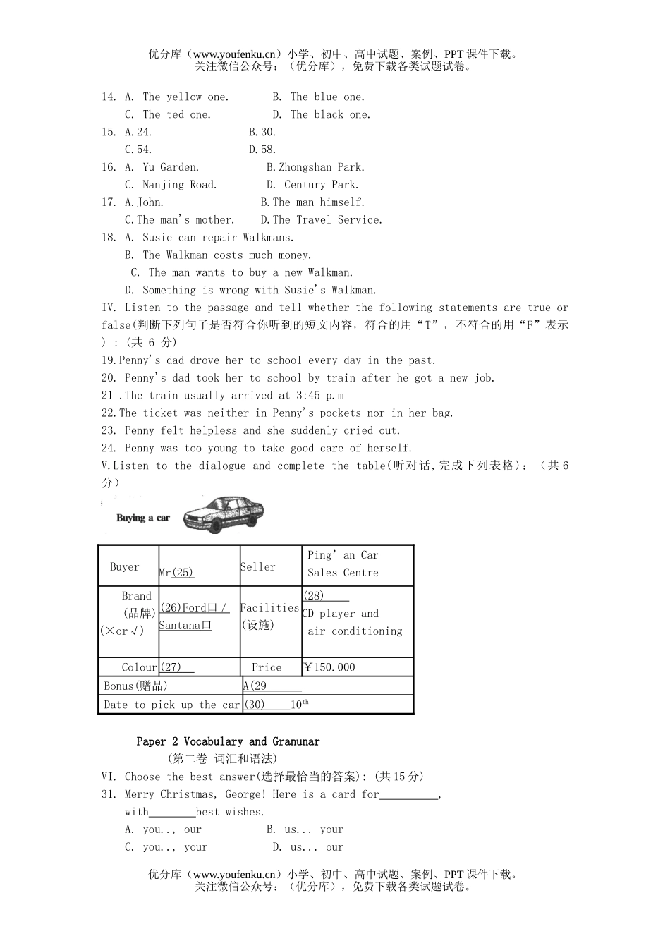 初中九年级英语中等学校阶段招生文化考试卷_第2页