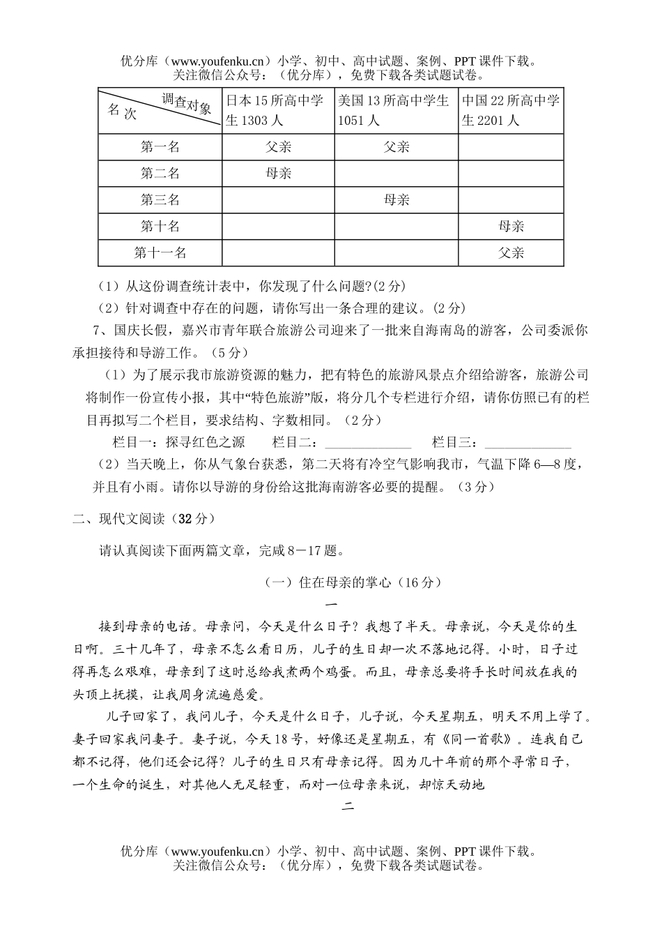 初中九年级语文第二学期升学模拟考试卷(A)试卷_第2页