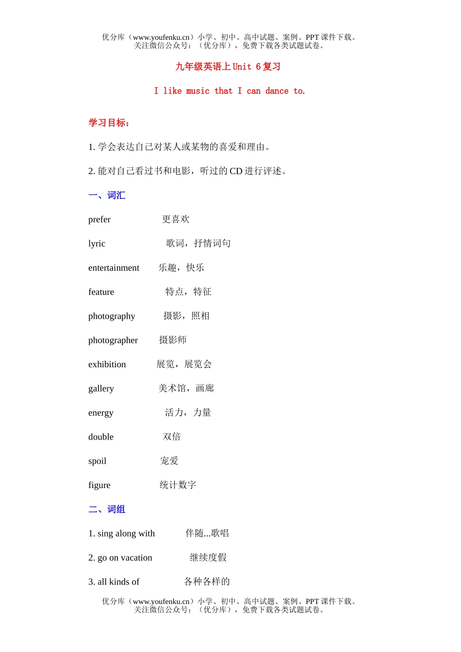 初中九年级英语上Unit 6复习试卷_第1页