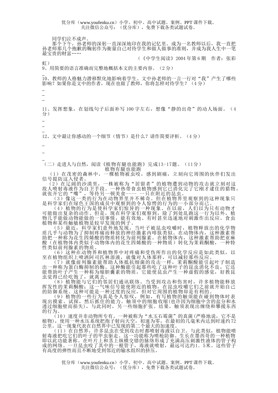初中九年级语文上学期期中试卷_第3页