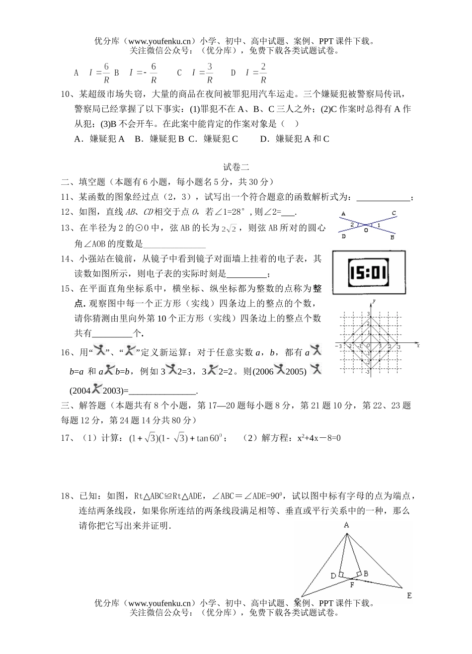 初中九年级数学学业水平考试测试卷_第2页