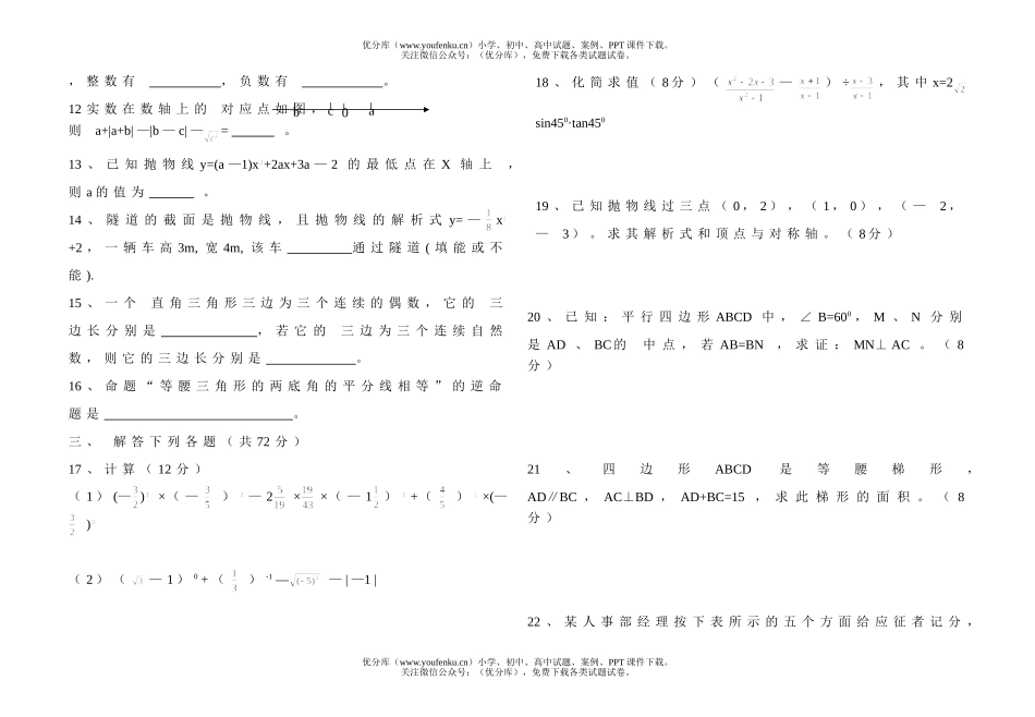 初中九年级数学下学期第一学月测试卷_第2页