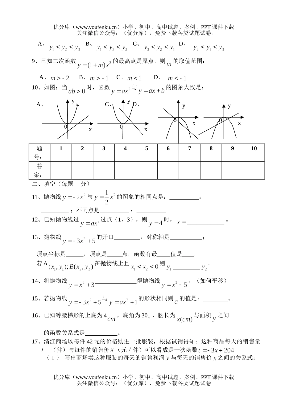 初中九年级数学阶段性测试(三)试卷_第2页