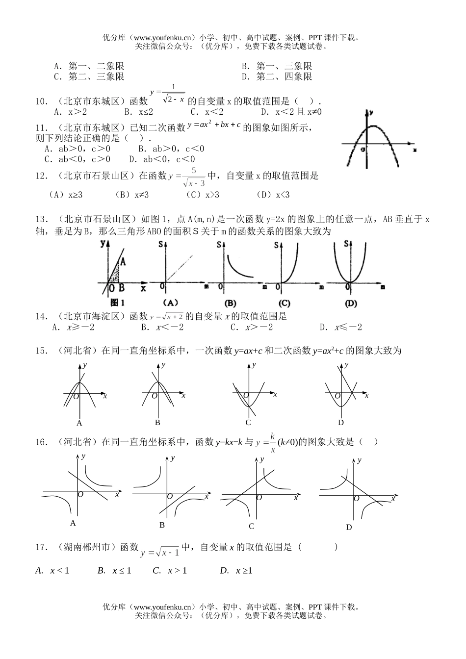 初中九年级数学函数1试卷_第2页