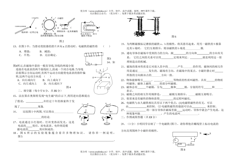 初中九年级物理单元测十  电和磁试卷_第1页