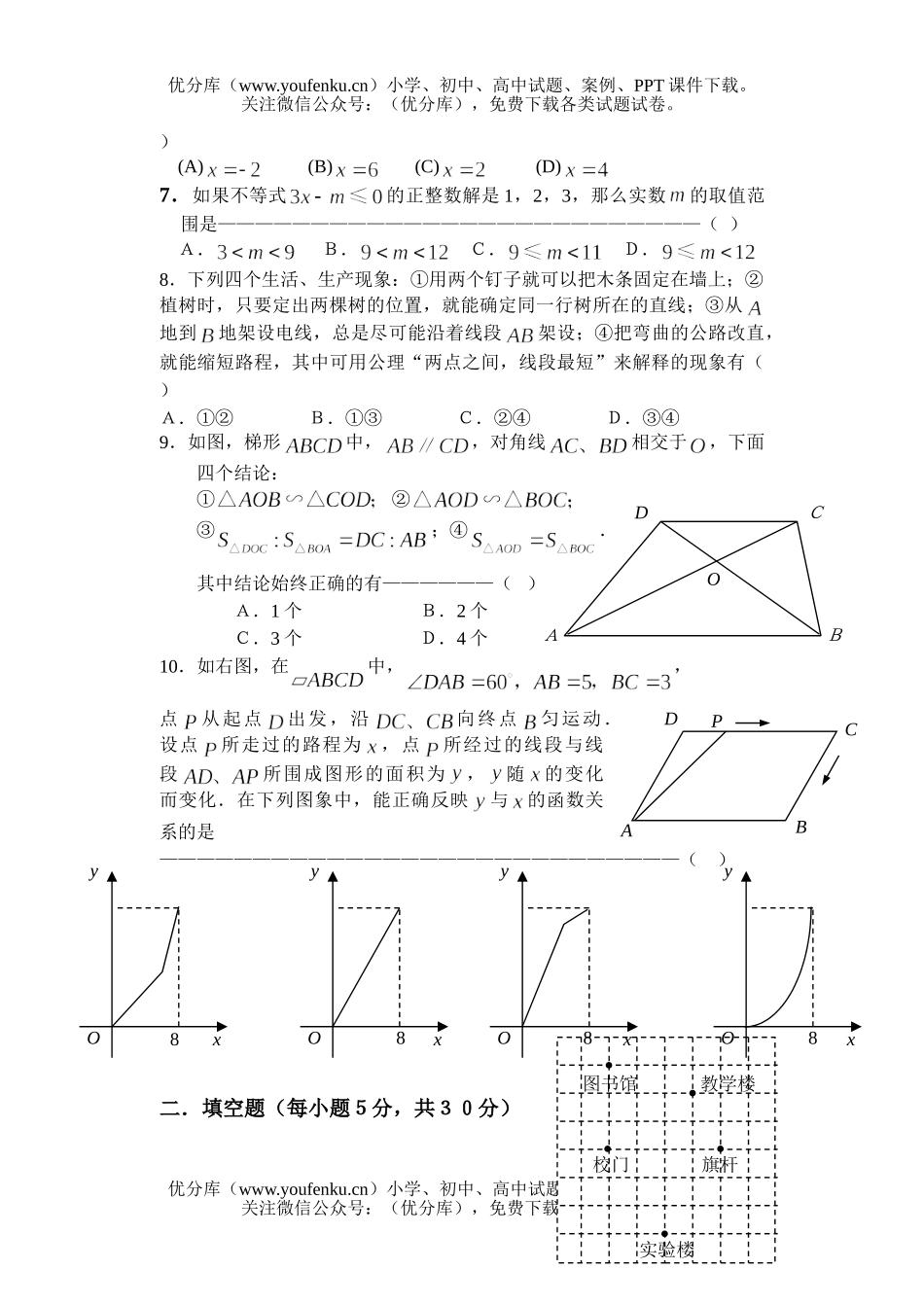 初中九年级数学毕业生学业仿真考试卷_第2页
