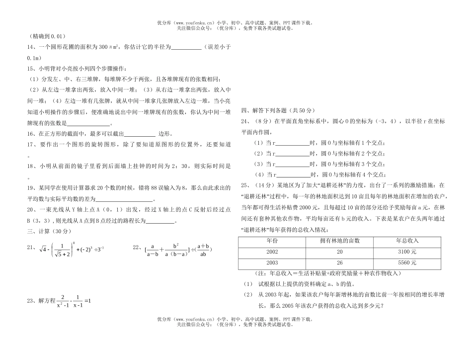 初中九年级数学(上)期末试卷_第1页