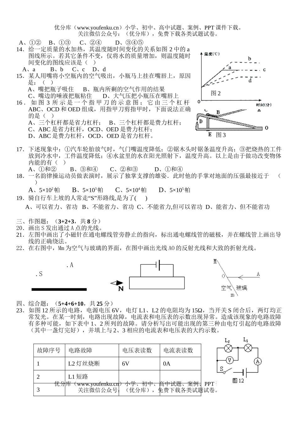 初中九年级物理模拟试卷_第2页