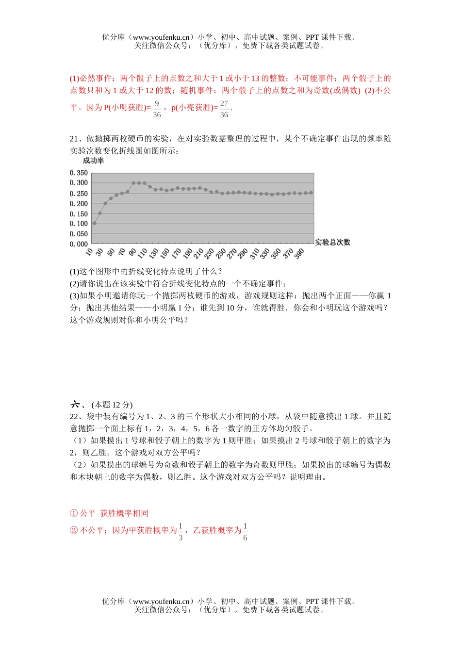 初中九年级数学第八单元概率[1]试卷_第3页