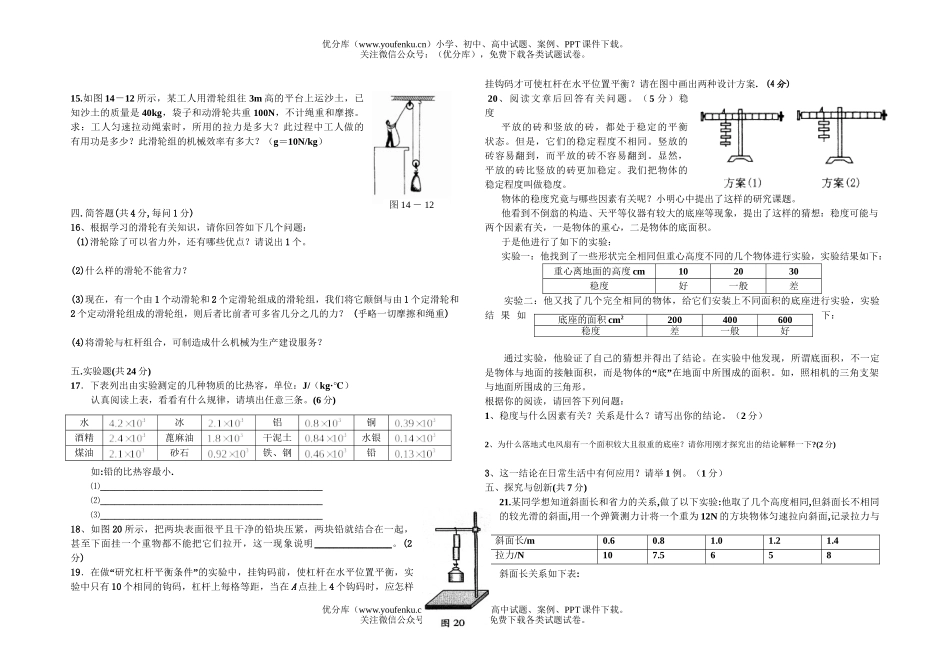 初中九年级物理第三次月考[下学期]试卷_第2页